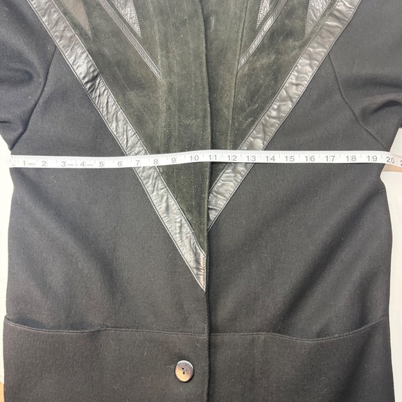 VTG Wool Long Coat Jacket Womens 4 Black Leather Trim David Benjamin Winter FLAW - Picture 7 of 11